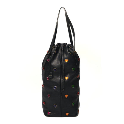 Saint Laurent Lambskin Medium Heart Studded Riva Drawstring Bag Black 1 of 11