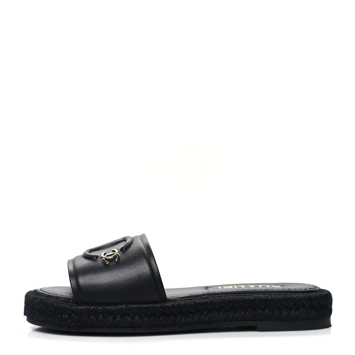 Chanel Lambskin Espadrille Mule Sandals 36 Black 1 of 7