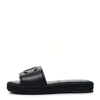 Chanel Lambskin Espadrille Mule Sandals 36 Black 1 of 7