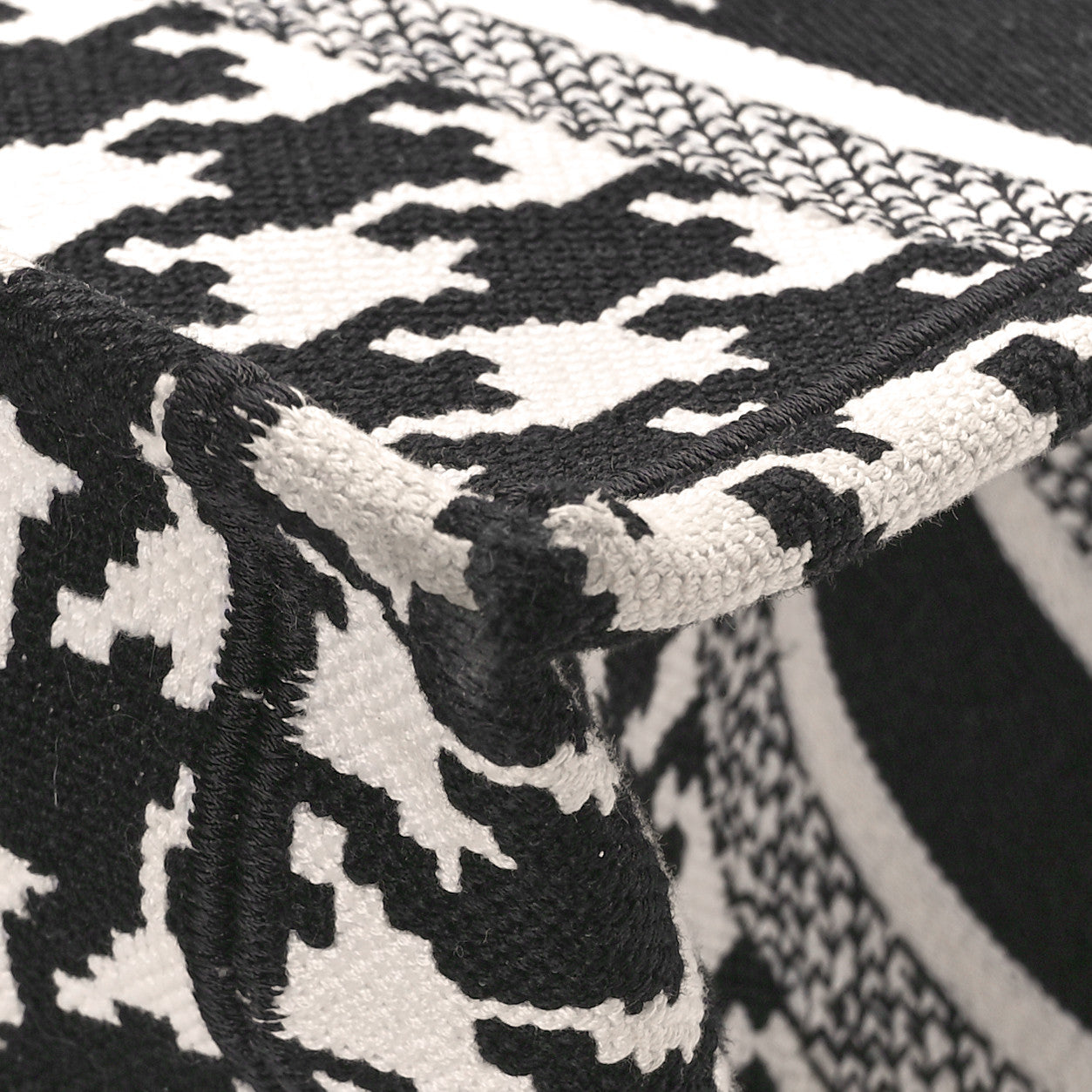 Christian Dior CHRISTIAN DIOR Canvas Houndstooth Embroidered Small Book Tote Black White 11 of 11