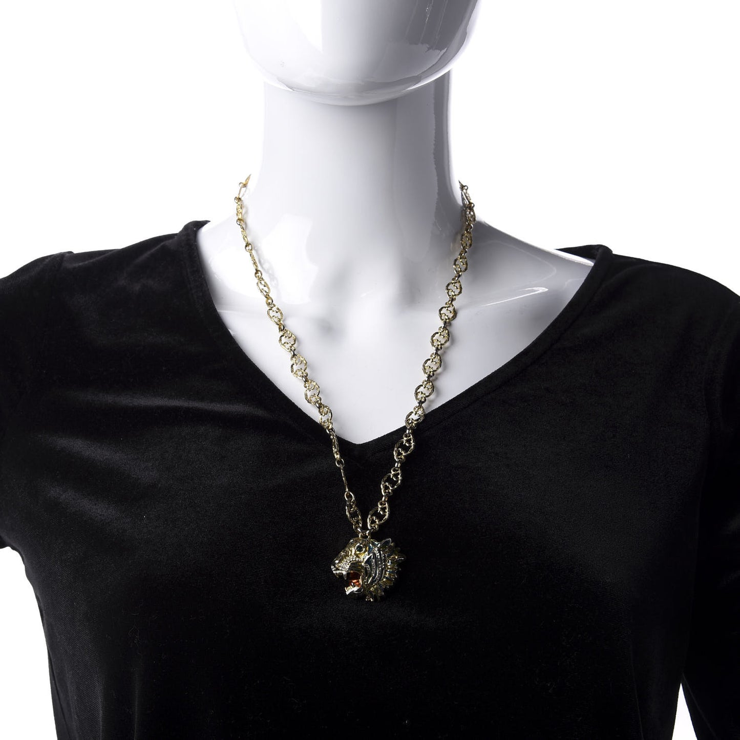 Metal Enamel Roaring Tiger Pendant Necklace Gold