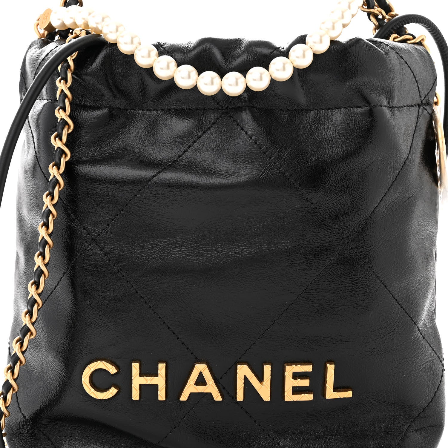 Chanel Shiny Crumpled Calfskin Quilted Pearl Mini Chanel 22 Black 8 of 11