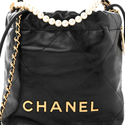 Chanel Shiny Crumpled Calfskin Quilted Pearl Mini Chanel 22 Black 8 of 11