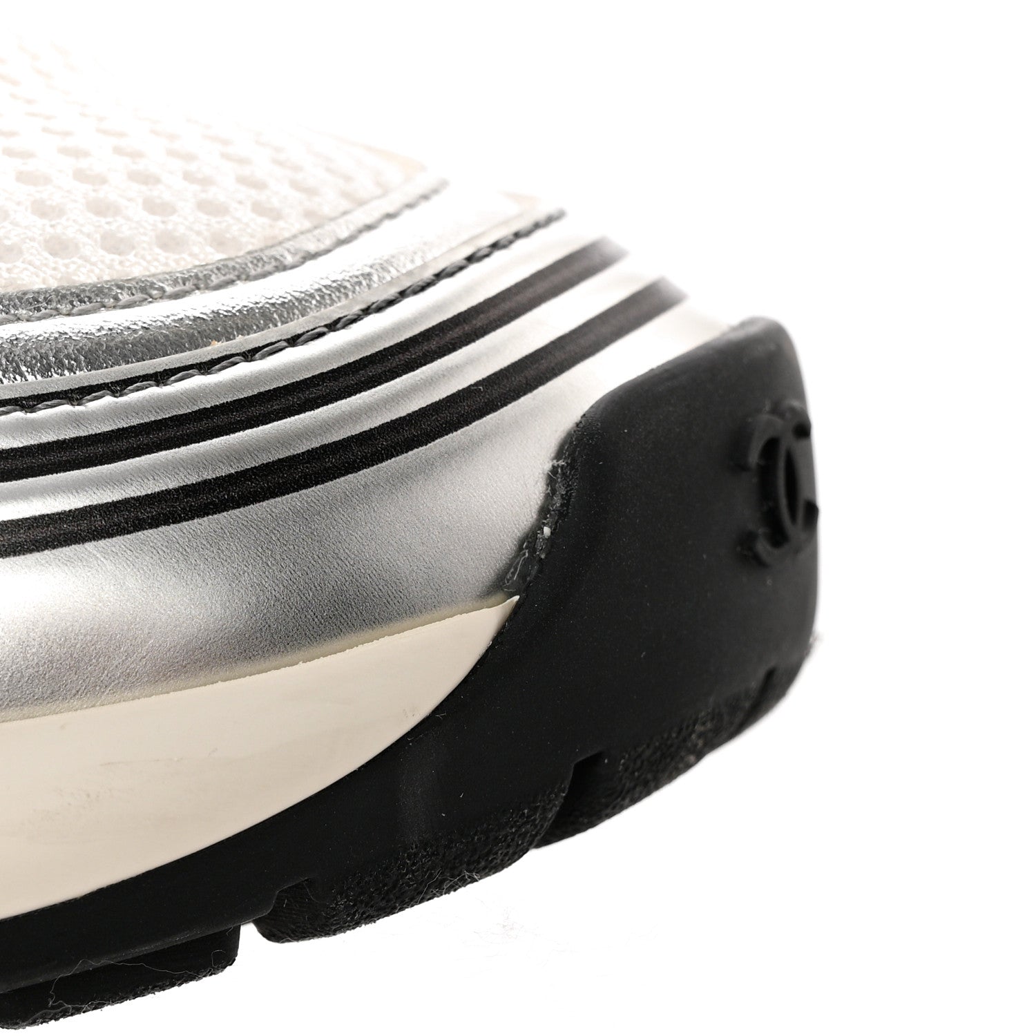 Chanel Fabric Laminated Calfskin Stretch CC Sneakers 37 White Silver 18 of 19