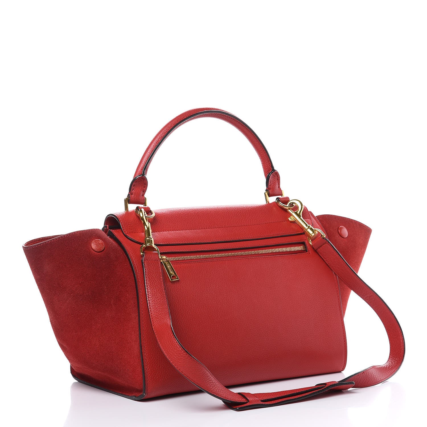 Celine Drummed Calfskin Suede Small Trapeze Coquelicot 4 of 17