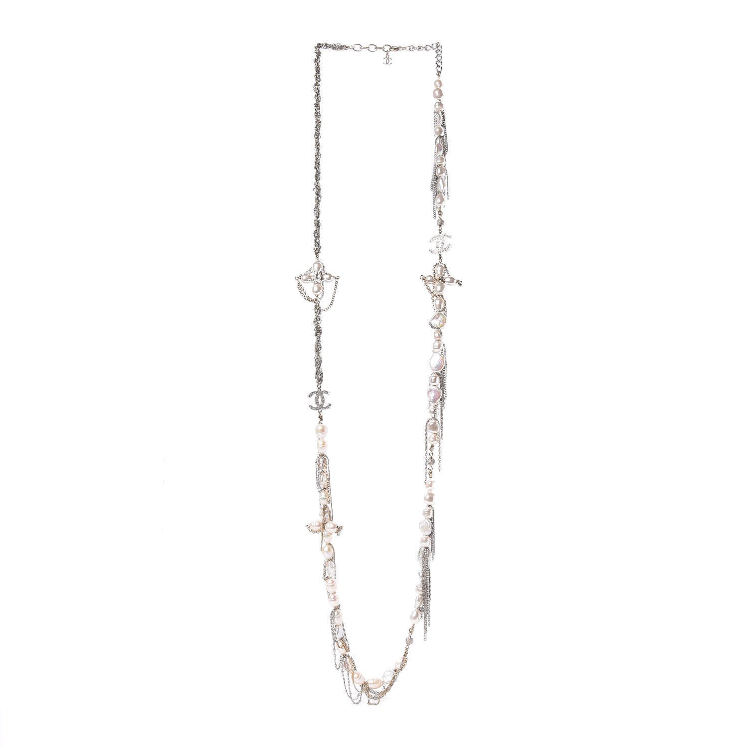 Chanel Graduated Pearl CC Long Necklace Gold Silver 3 of 6