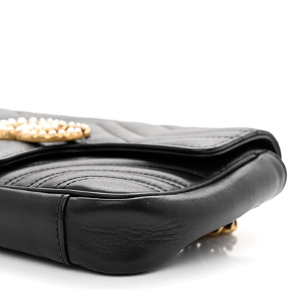 Gucci Calfskin Matelasse Pearly GG Marmont Chain Belt Bag Black 10 of 12