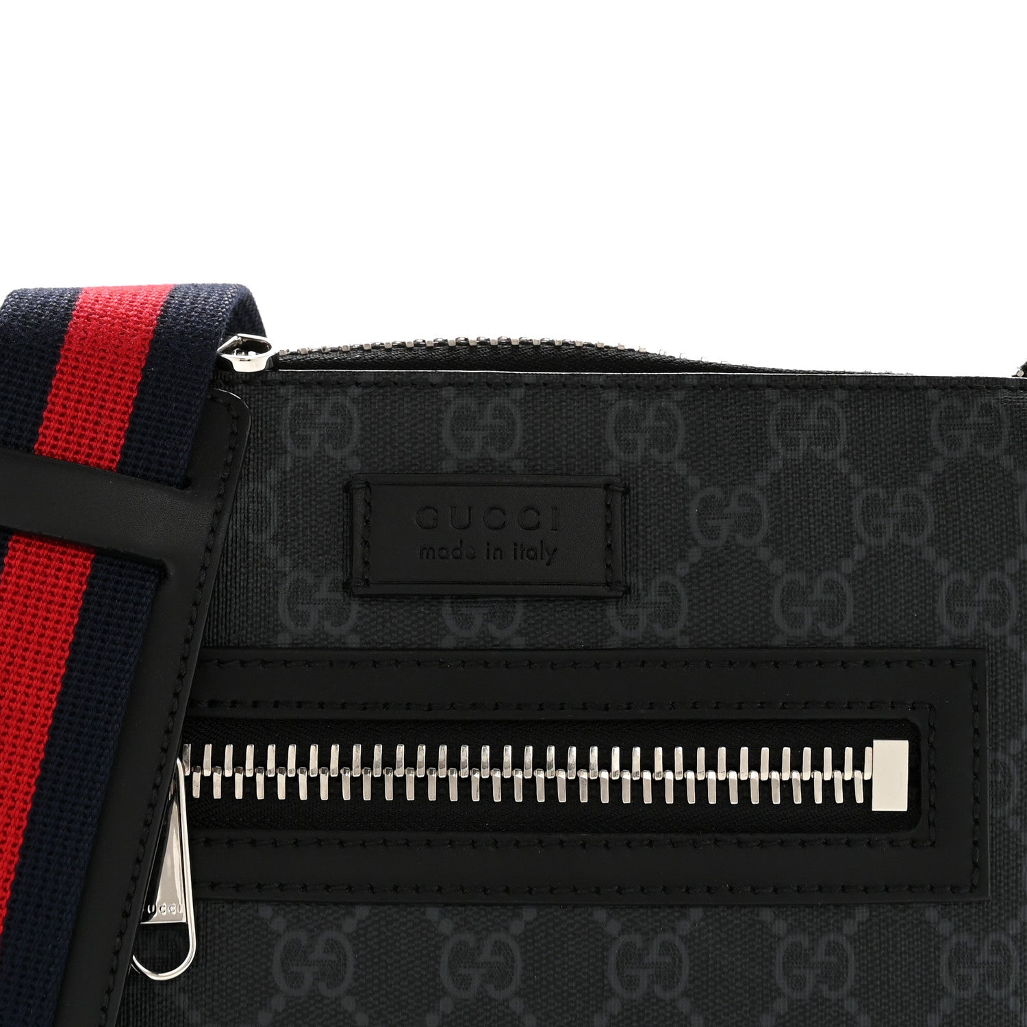 Gucci GG Supreme Monogram Web Small Flat Messenger Bag Black Grey 8 of 13