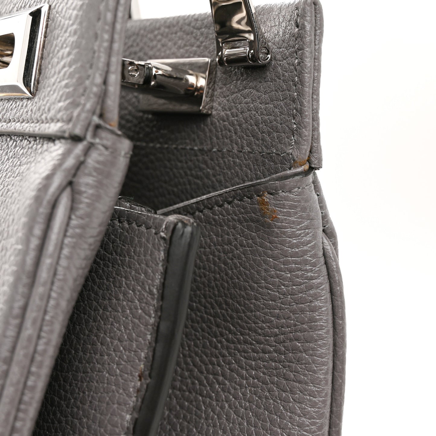 Grainy Calfskin Medium Zumi Top Handle Bag Dusty Grey