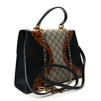 Gucci Nappa Elaphe GG Supreme Monogram Medium Osiride Top Handle Bag Black Bright Cuir Beige Ebony 3 of 14