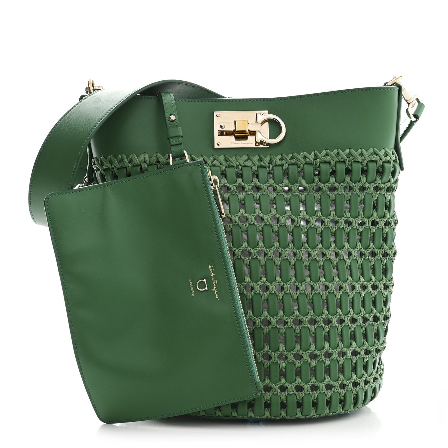 Calfskin Woven The Studio Bucket Bag Green