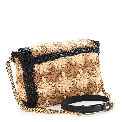 Gucci Raffia Azalea Calfskin Crochet Flower Small GG Marmont Shoulder Bag Natural Ecru Black 3 of 9