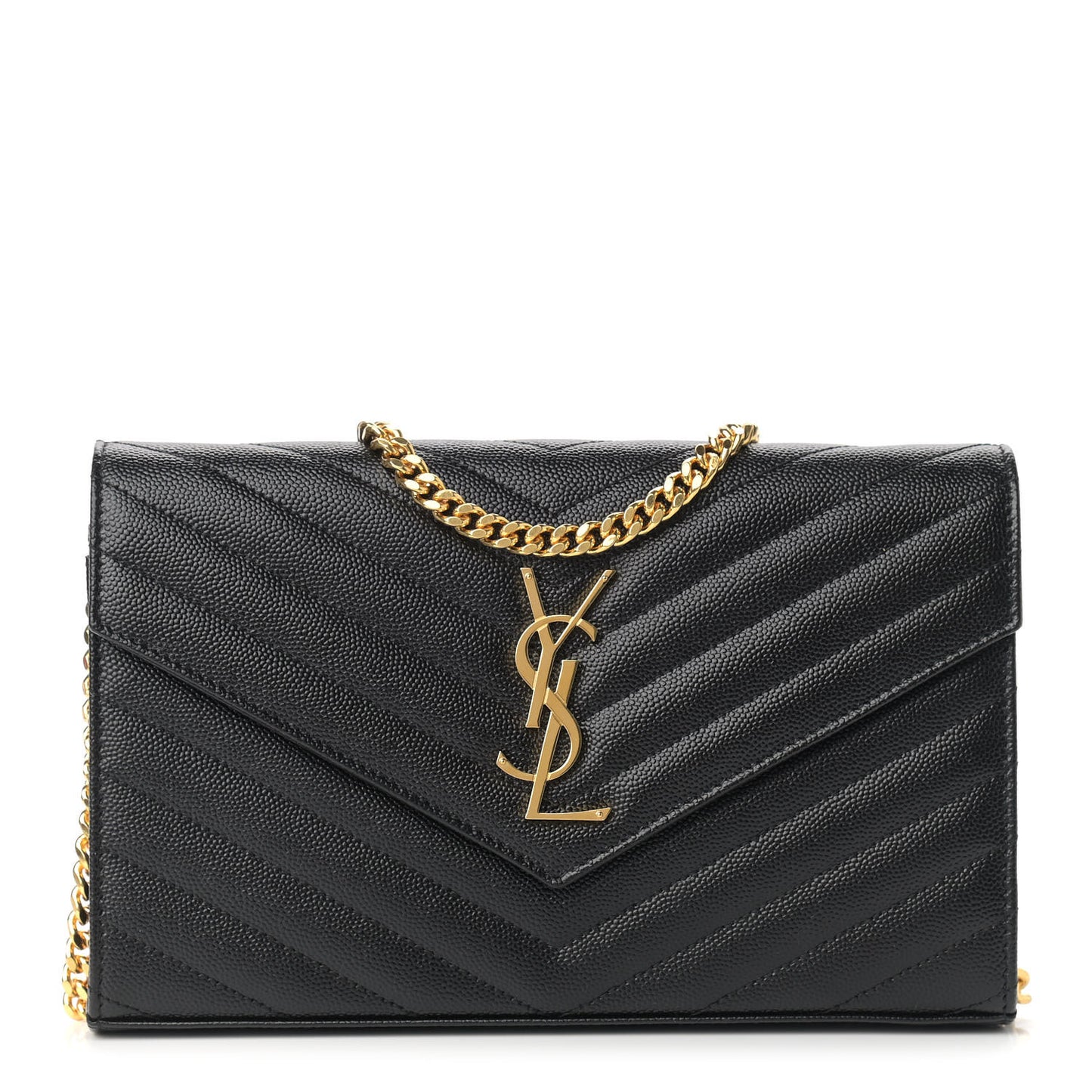 Grain De Poudre Matelasse Chevron Monogram Chain Wallet Black