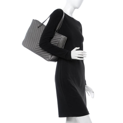 Saint Laurent Sheepskin Matelasse Chevron Large Monogram Shopping Bag Light Coal 2 of 7