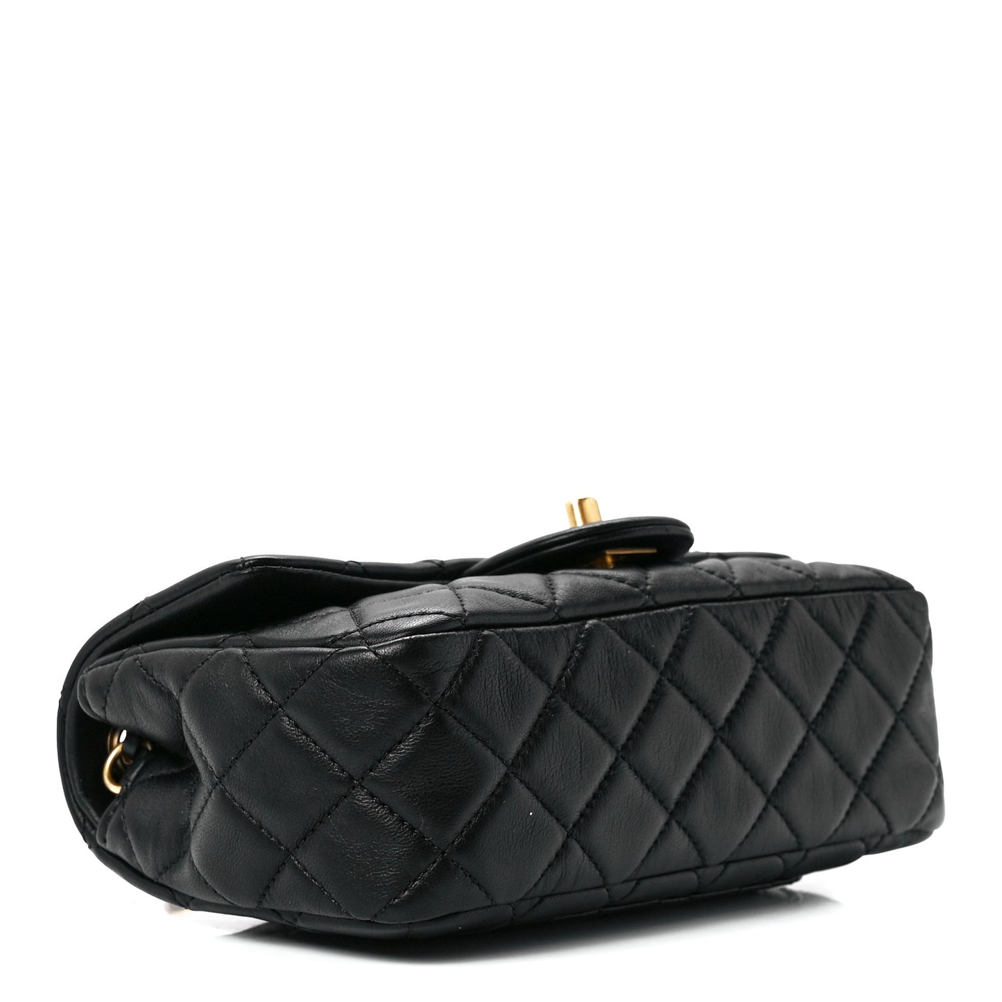 Lambskin Quilted Mini Rectangular Pearl Crush Flap Black