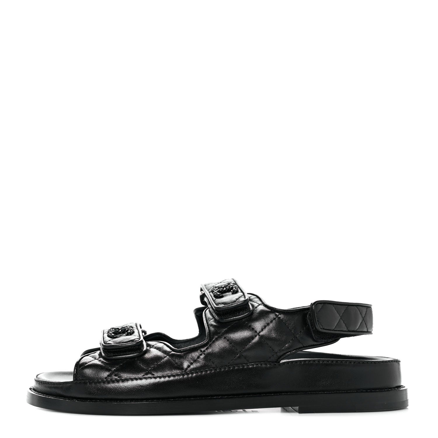 Chanel Lambskin Velcro Dad Sandals 37.5 Black 1 of 9