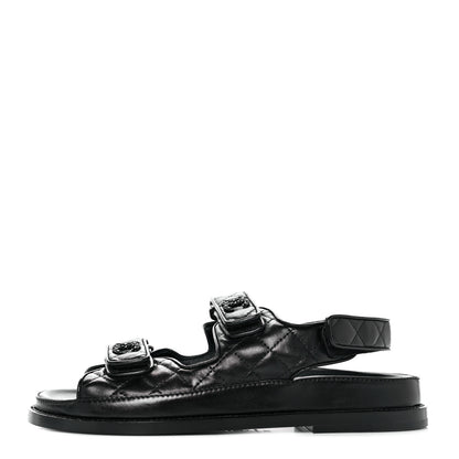 Chanel Lambskin Velcro Dad Sandals 37.5 Black 1 of 9