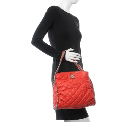 Chanel Washed Lambskin Chain Around Hobo Red 3 of 14