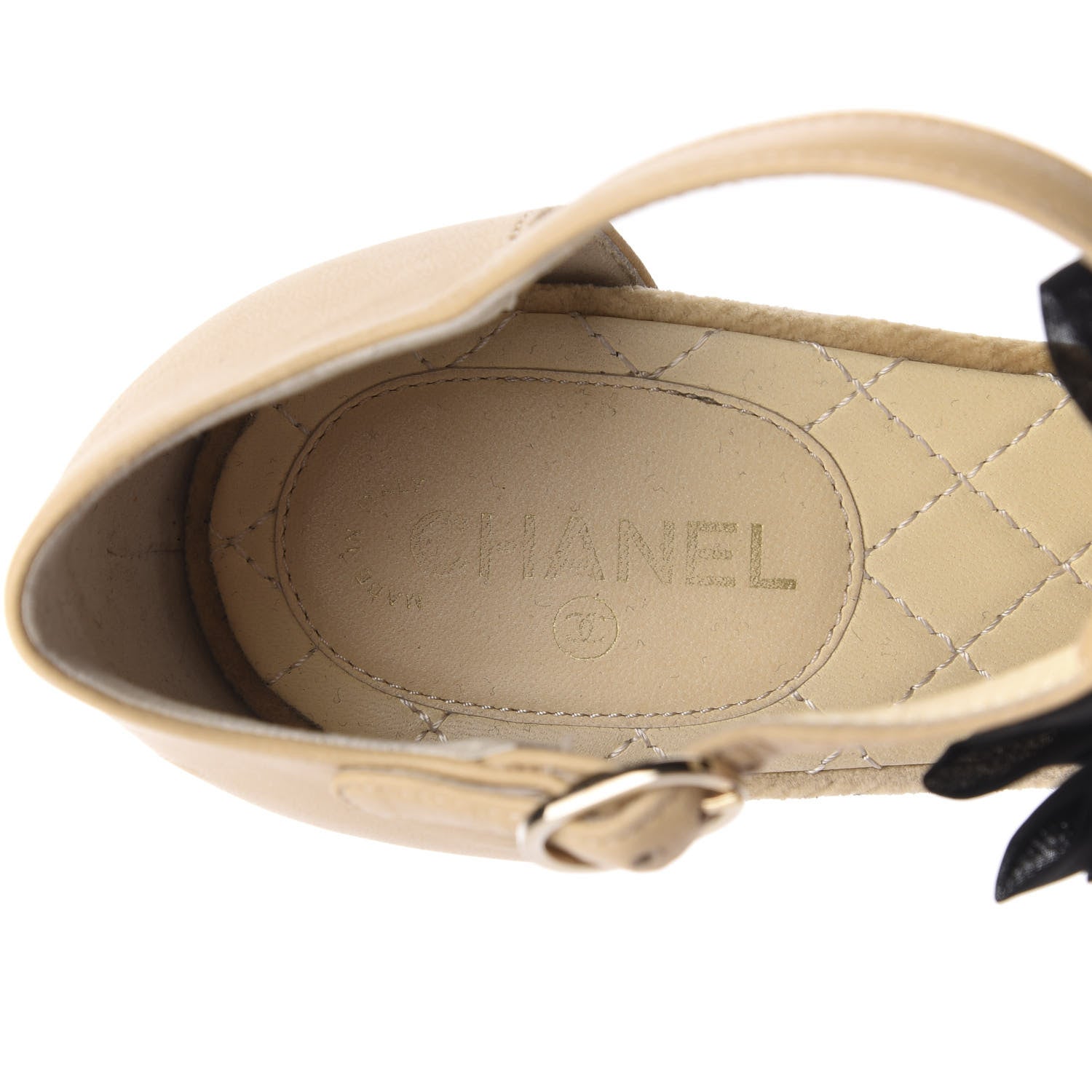 Chanel Lambskin Patent Grosgrain Pearl Camellia Pumps 37 Beige Black 8 of 18