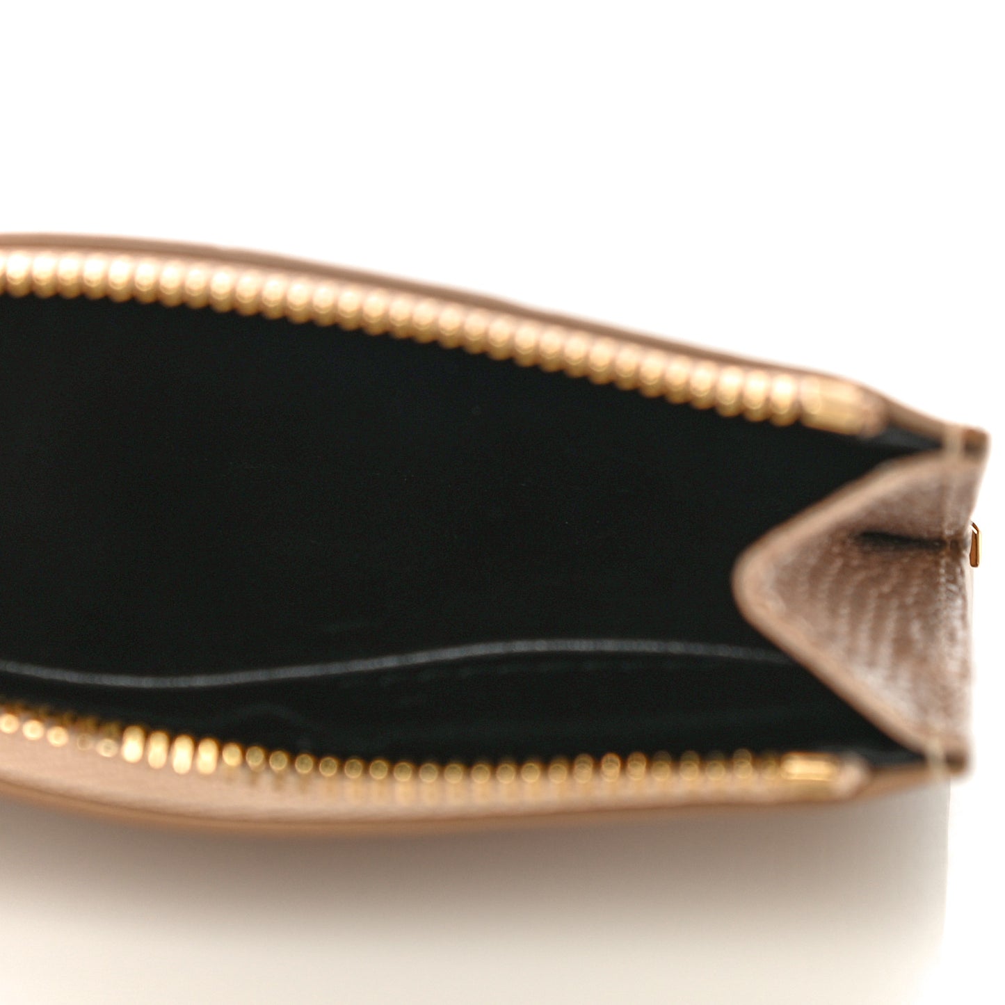 Calfskin Crocodile Embossed Prisma Flat Pouch Almond Gold Hardware