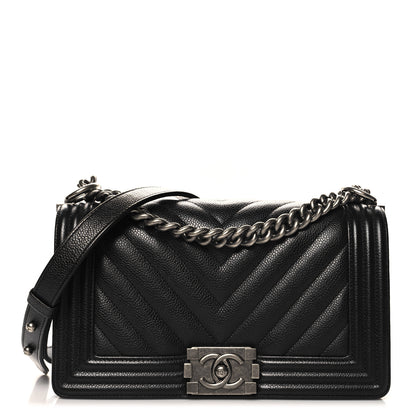 Chanel Caviar Chevron Quilted Medium Boy Flap Black 1 of 11