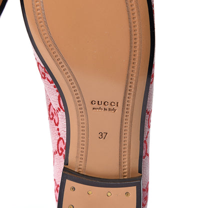 Gucci Canvas GG Monogram Horsebit Womens Jordaan Loafers 37 Gardenia Hibiscus Red 7 of 10