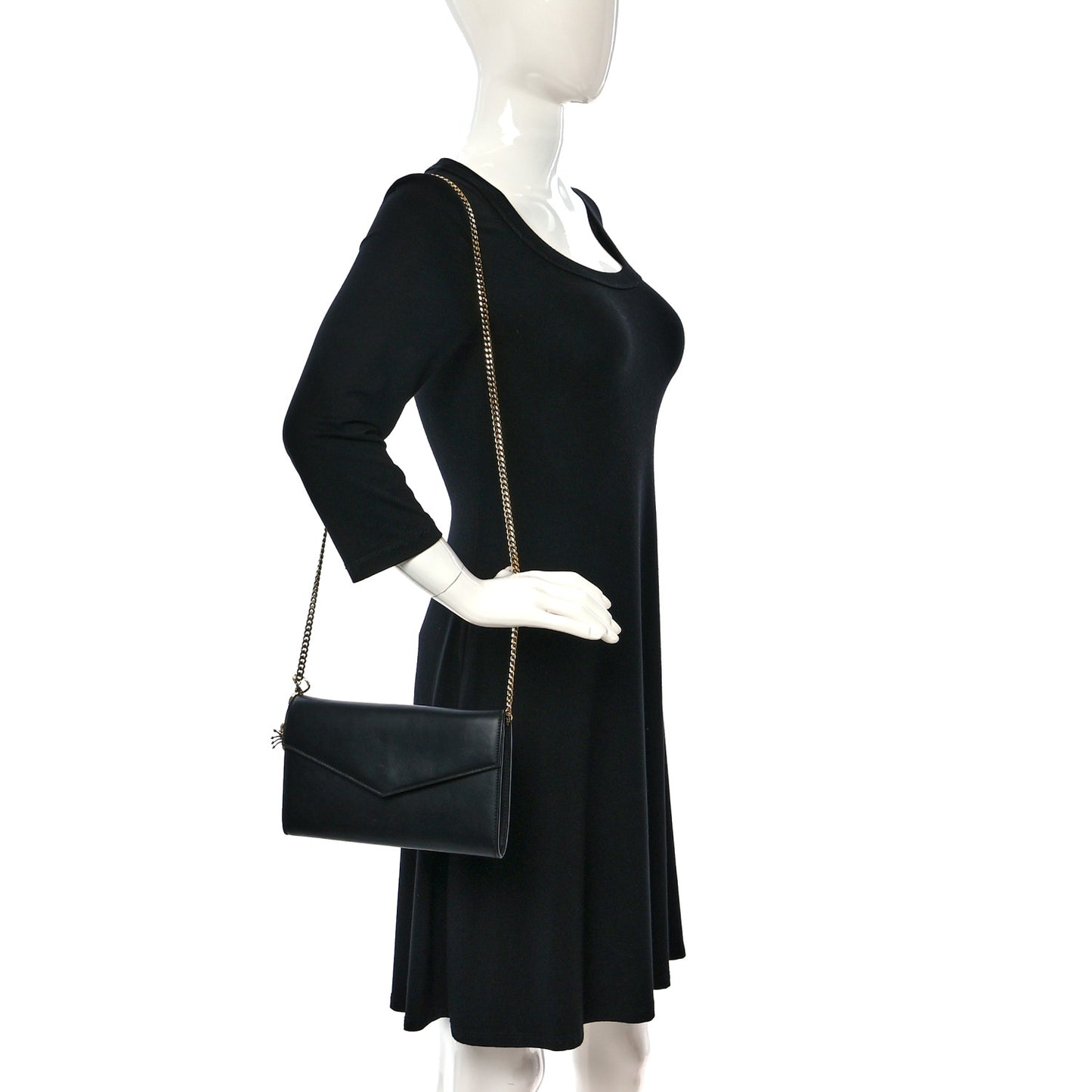 Smooth Calfskin Spider Skull Envelope Clutch Wallet Black