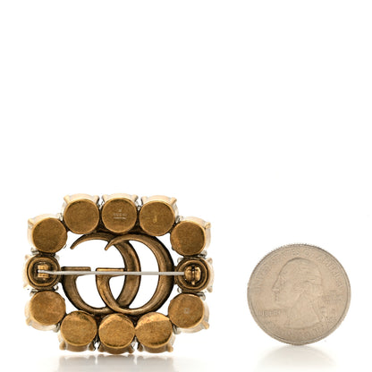 Gucci Metal Crystal Double G Brooch Aged Gold 2 of 3