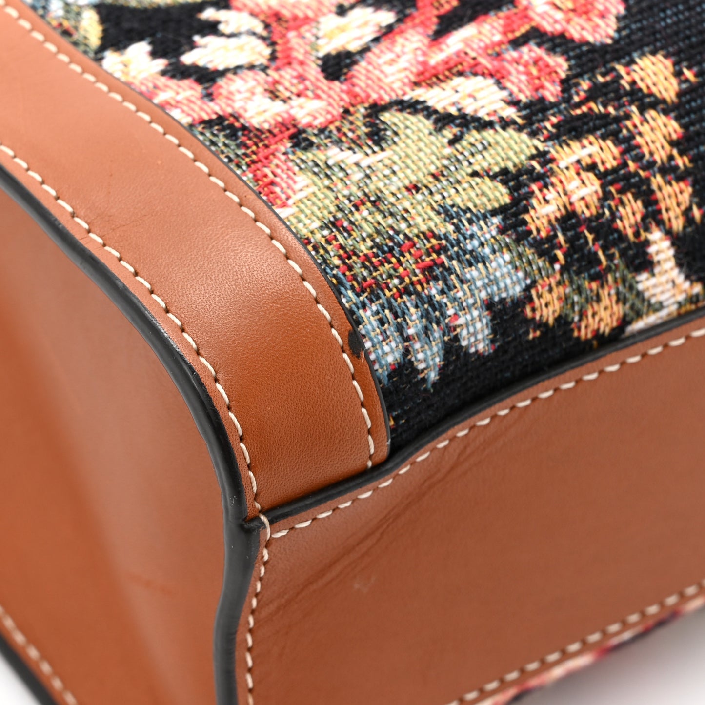 Canvas Calfskin Jacquard Floral Small Vertical Cabas Black Tan