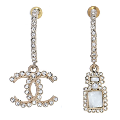 Chanel Crystal Pearl CC Perfume Bottle Drop Hoop Earrings Gold 1 of 6