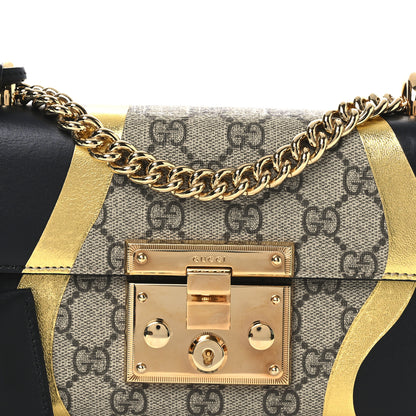 Gucci Calfskin GG Supreme Monogram Small Padlock Shoulder Bag Black Gold 8 of 14