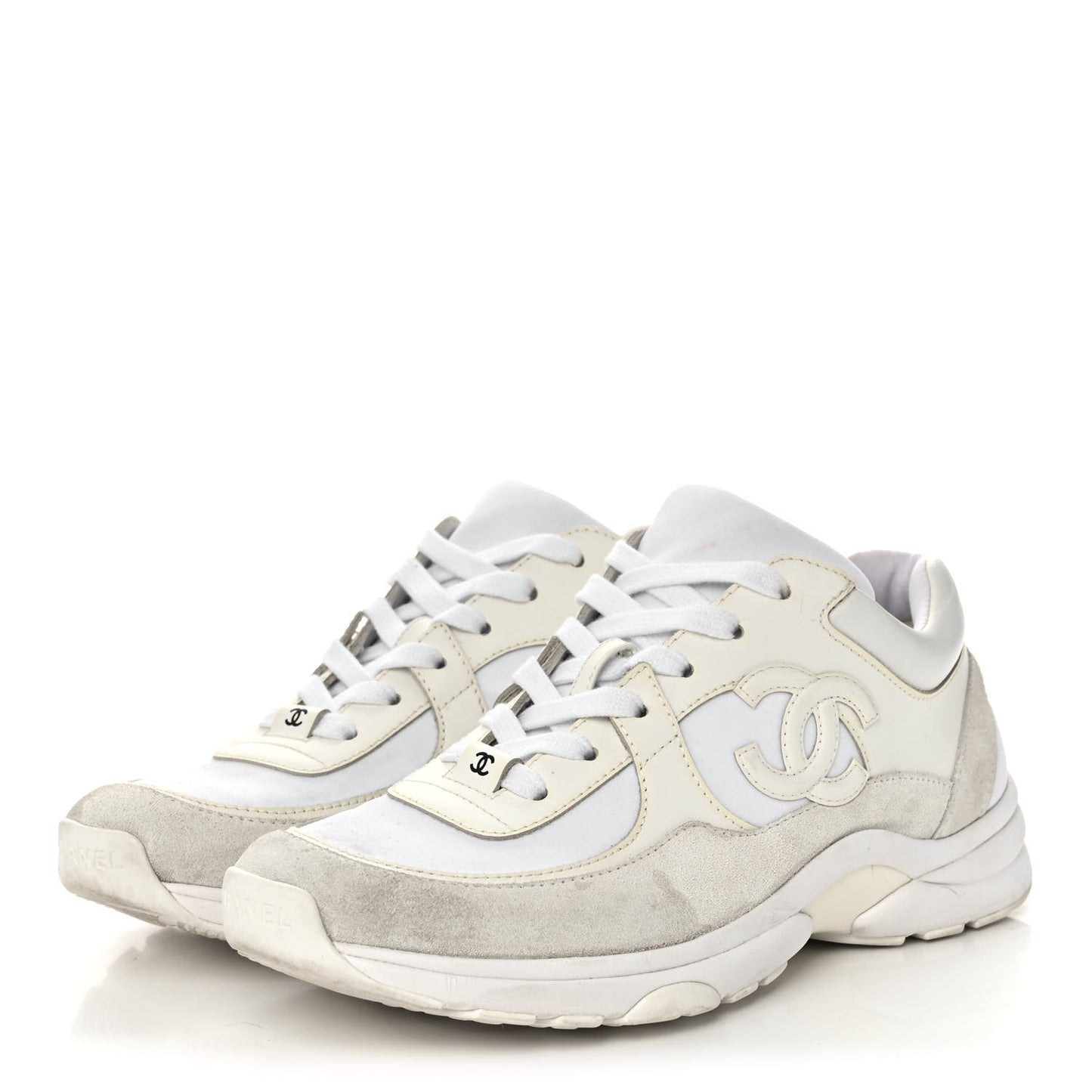 Suede Calfskin Fabric CC Sneakers 38.5 White