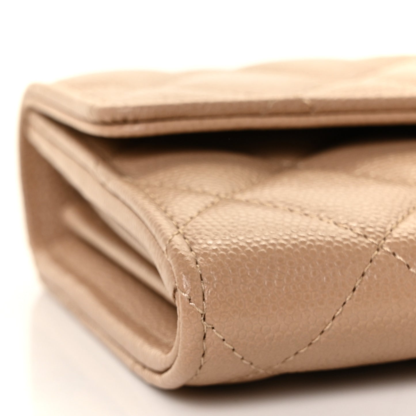 Caviar Quilted Crystal CC Large Gusset Flap Wallet Beige