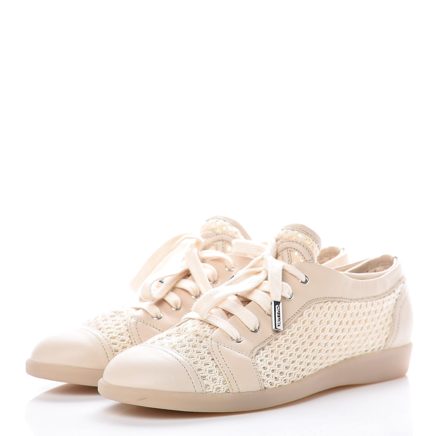 Mesh Lambskin Low Top Sneakers 40 Beige