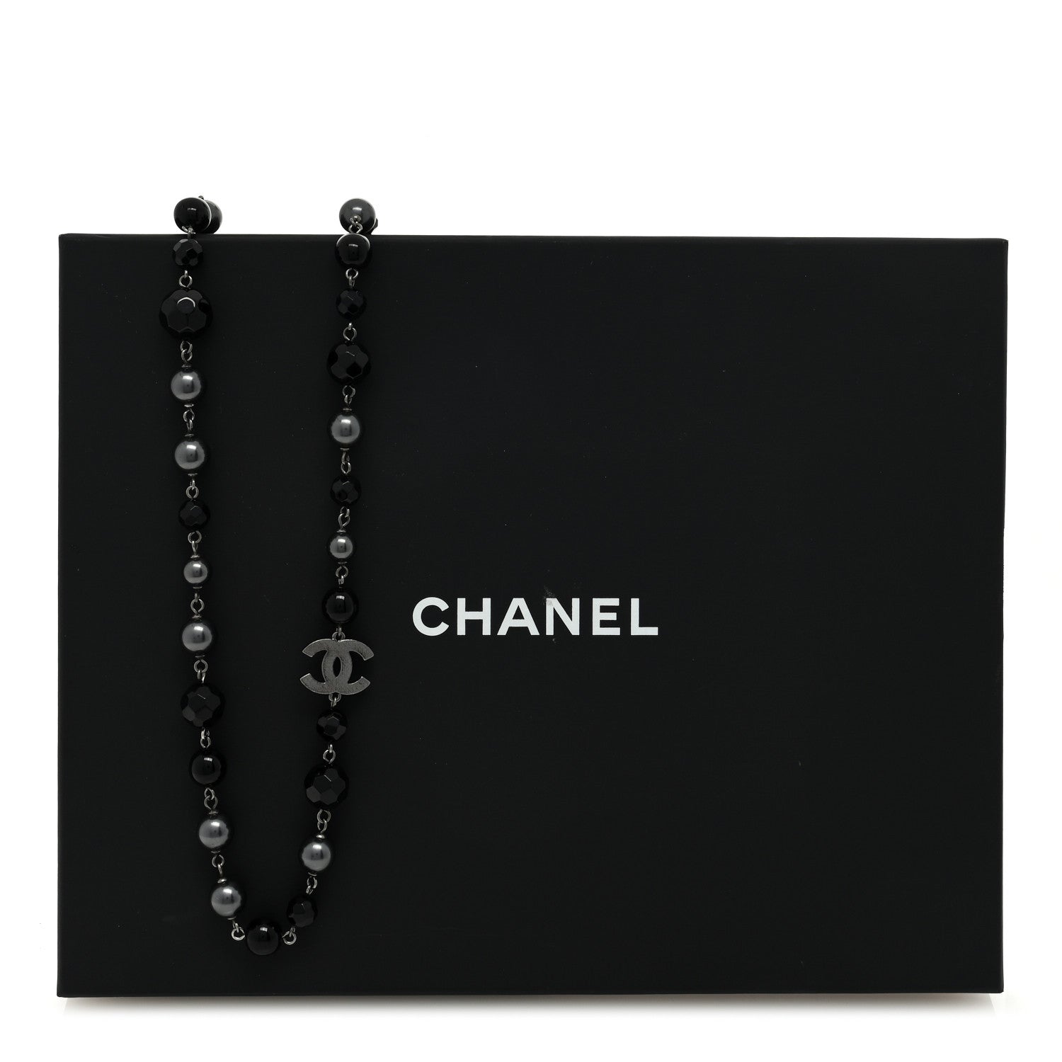 Chanel Ruthenium Pearl Beaded CC Long Necklace Black 5 of 5