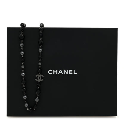 Chanel Ruthenium Pearl Beaded CC Long Necklace Black 5 of 5