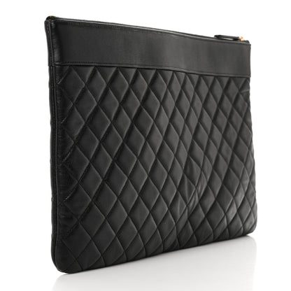 Chanel Lambskin Quilted Large Vintage Mademoiselle Cosmetic Case Black 3 of 14