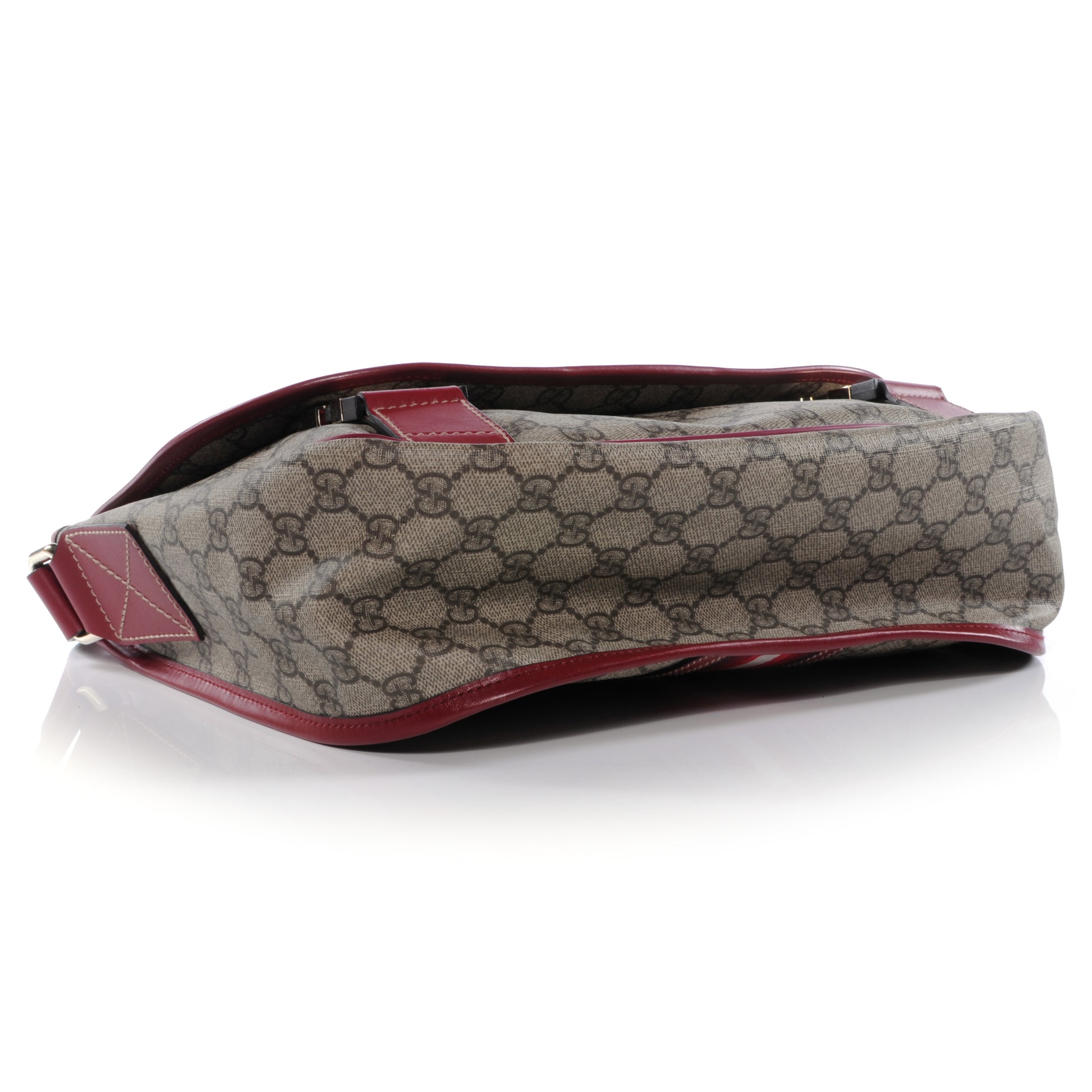 Gucci GG Plus Monogram Medium Double Buckle Flap Messenger Bag Beige Red 4 of 8