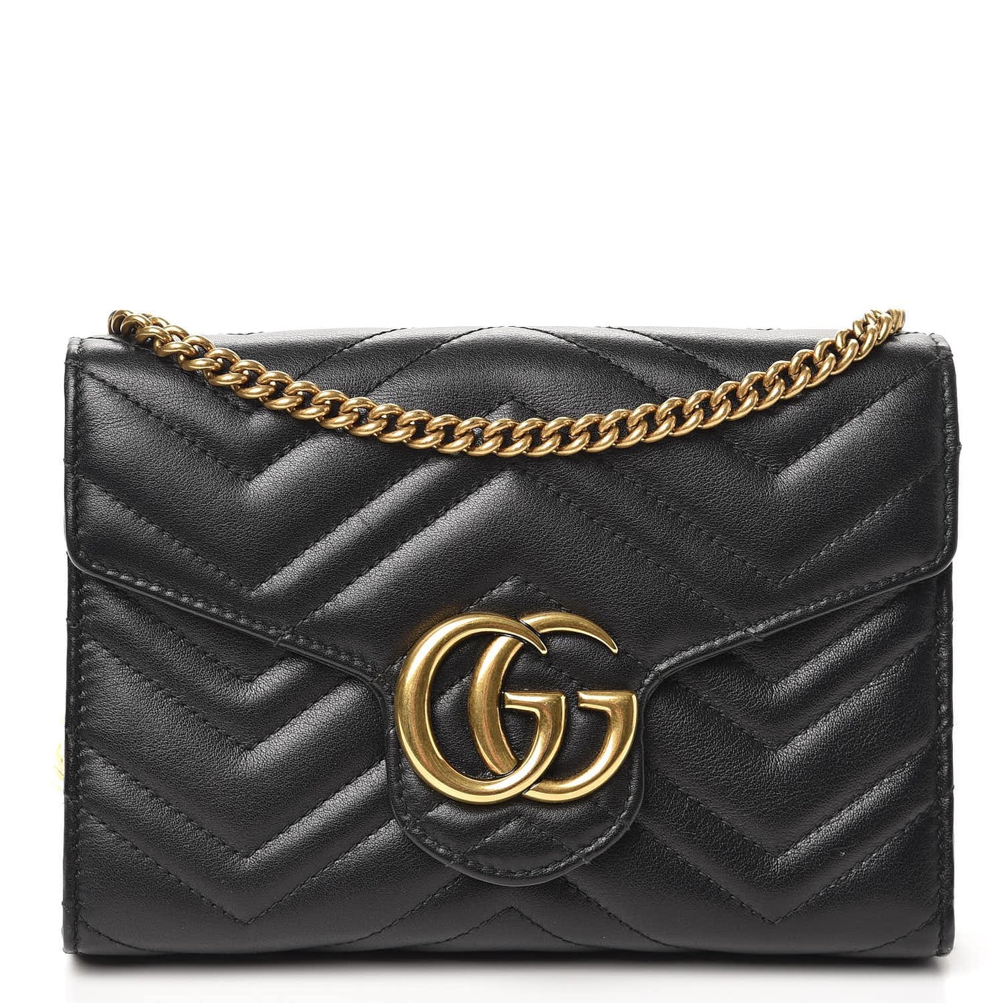 Calfskin Matelasse GG Marmont Chain Wallet Black