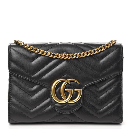 Gucci Calfskin Matelasse GG Marmont Chain Wallet Black 1 of 6