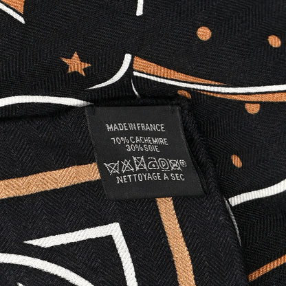 Hermes Cashmere Silk La Promenade du Matin Bandana Shawl 140 Black Noisette Gold 4 of 10