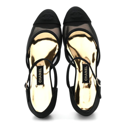 Chanel Mesh Grosgrain Cap Toe CC Flats 38.5 Black 2 of 9