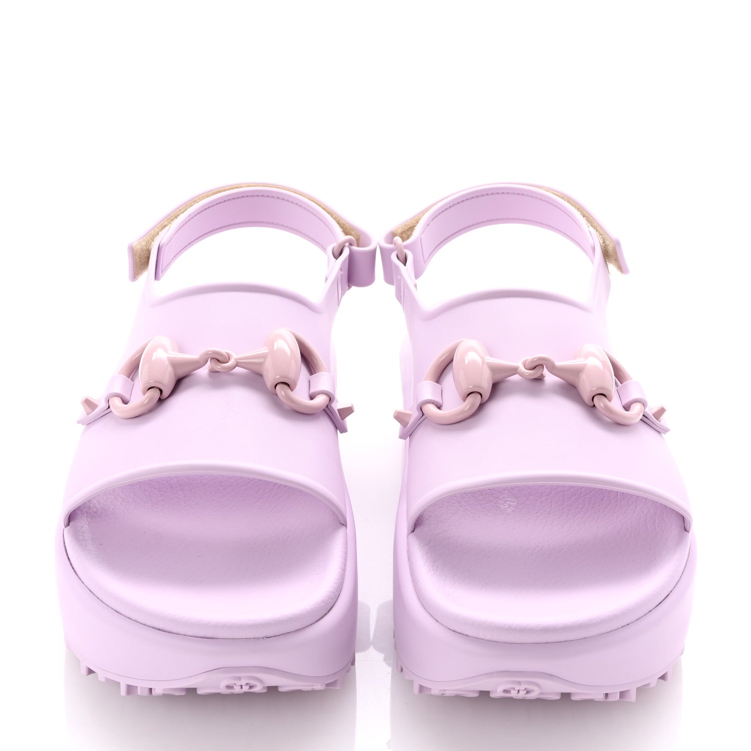 Gucci Soft Rubber Horsebit Touch Womens Strapped Sandals 40 Talc Pink 3 of 9