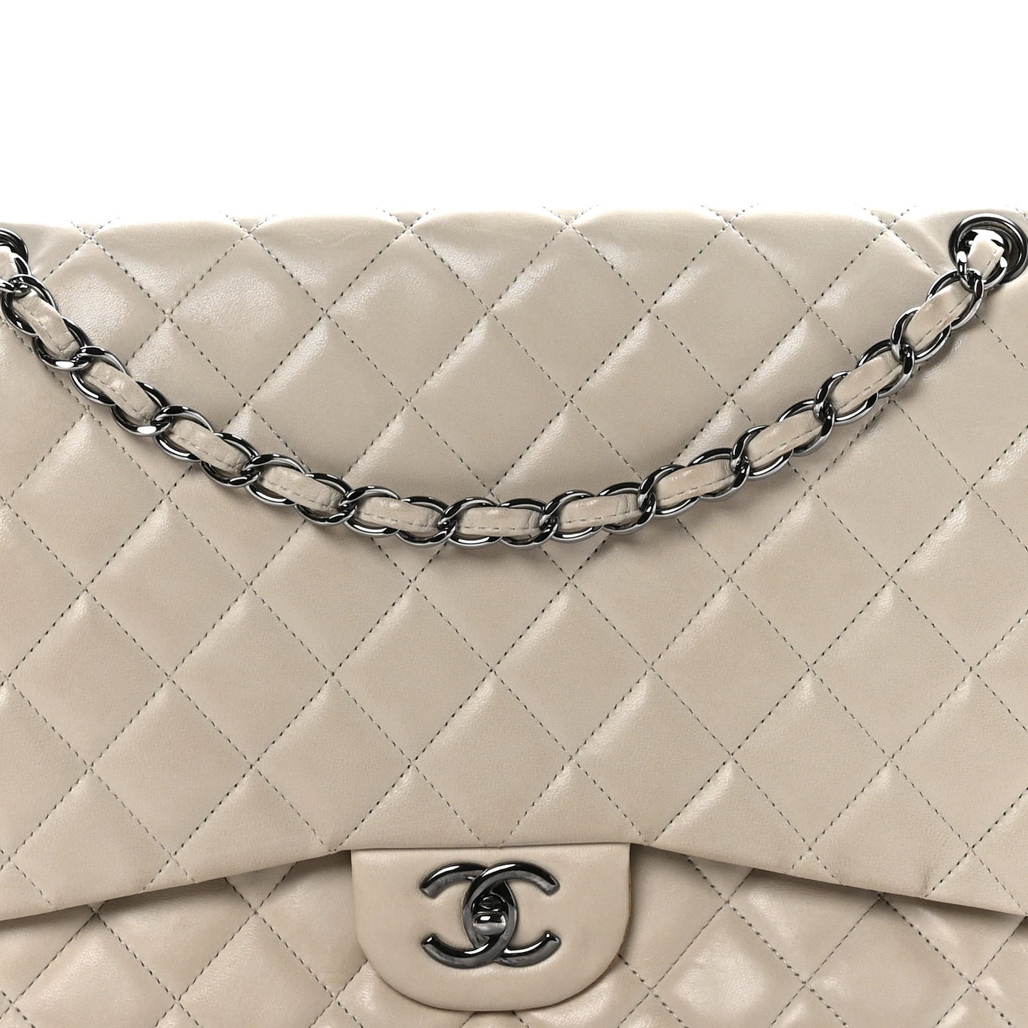 Lambskin Quilted Maxi Single Flap Beige