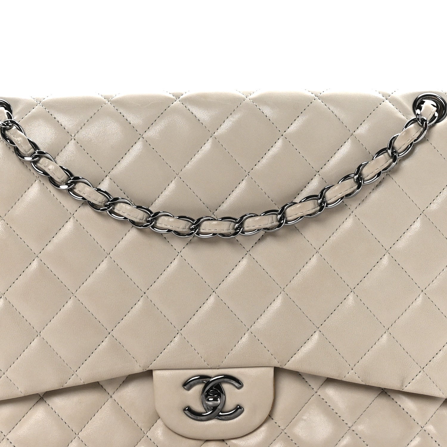 Chanel Lambskin Quilted Maxi Single Flap Beige 8 of 13