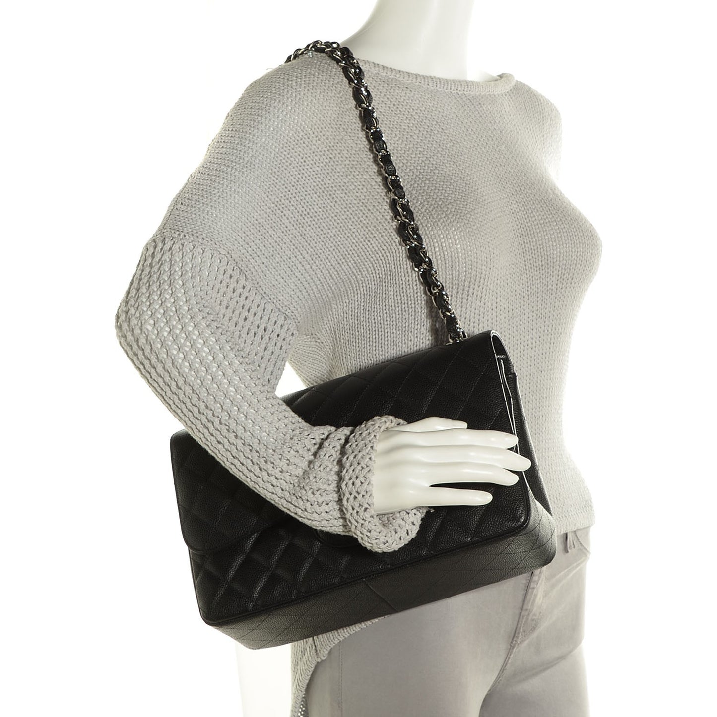 Caviar Quilted Jumbo Double Flap Black