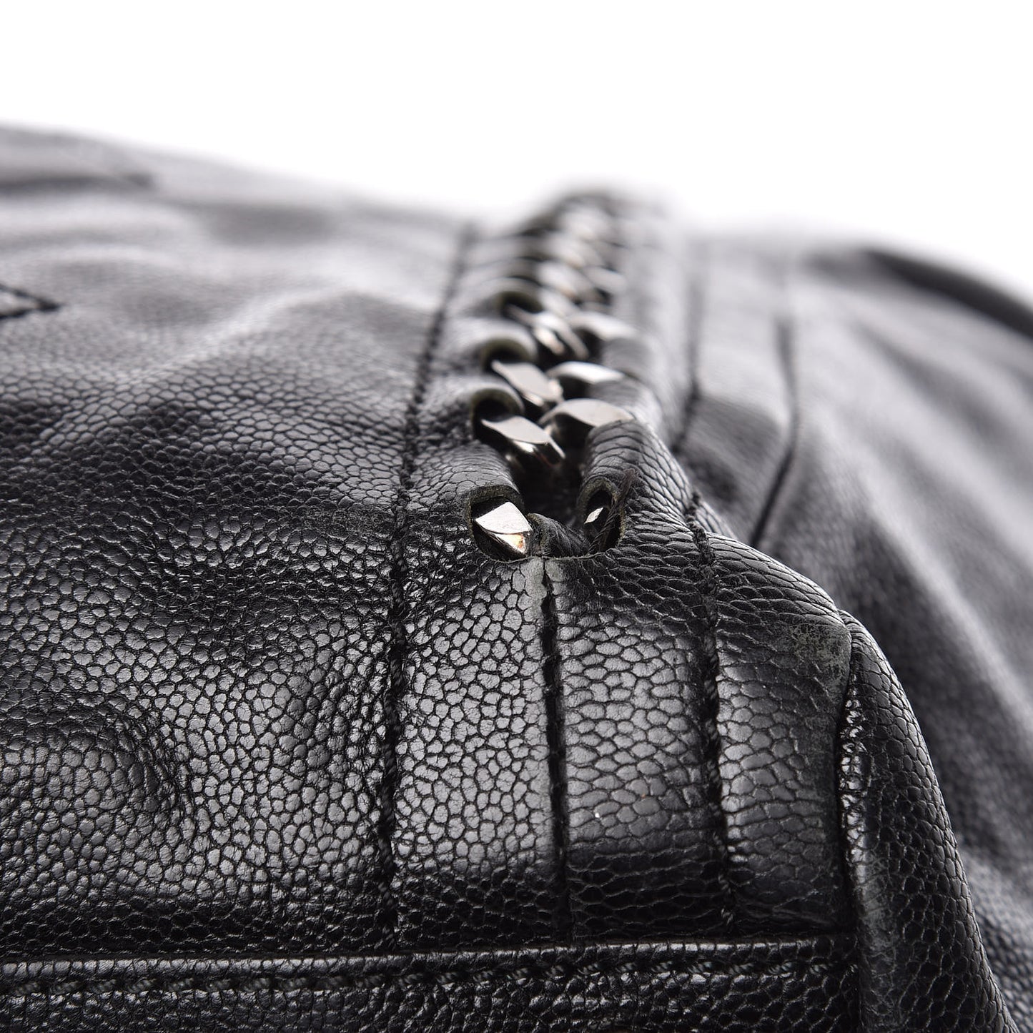 Glazed Calfskin Large Modern Chain Tote Black
