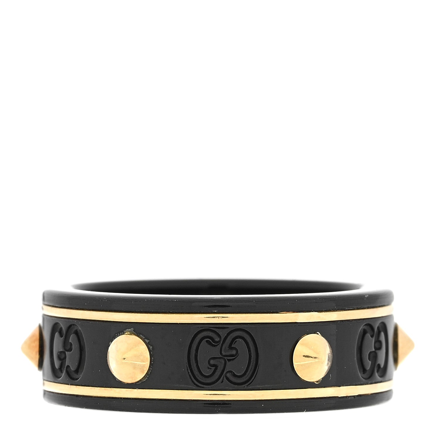 Gucci 18K Yellow Gold Zirconia Powder 7mm Studded Icon Ring 54 7 Black 3 of 4