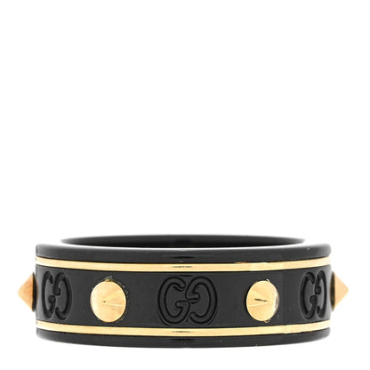 Gucci 18K Yellow Gold Zirconia Powder 7mm Studded Icon Ring 54 7 Black 3 of 4