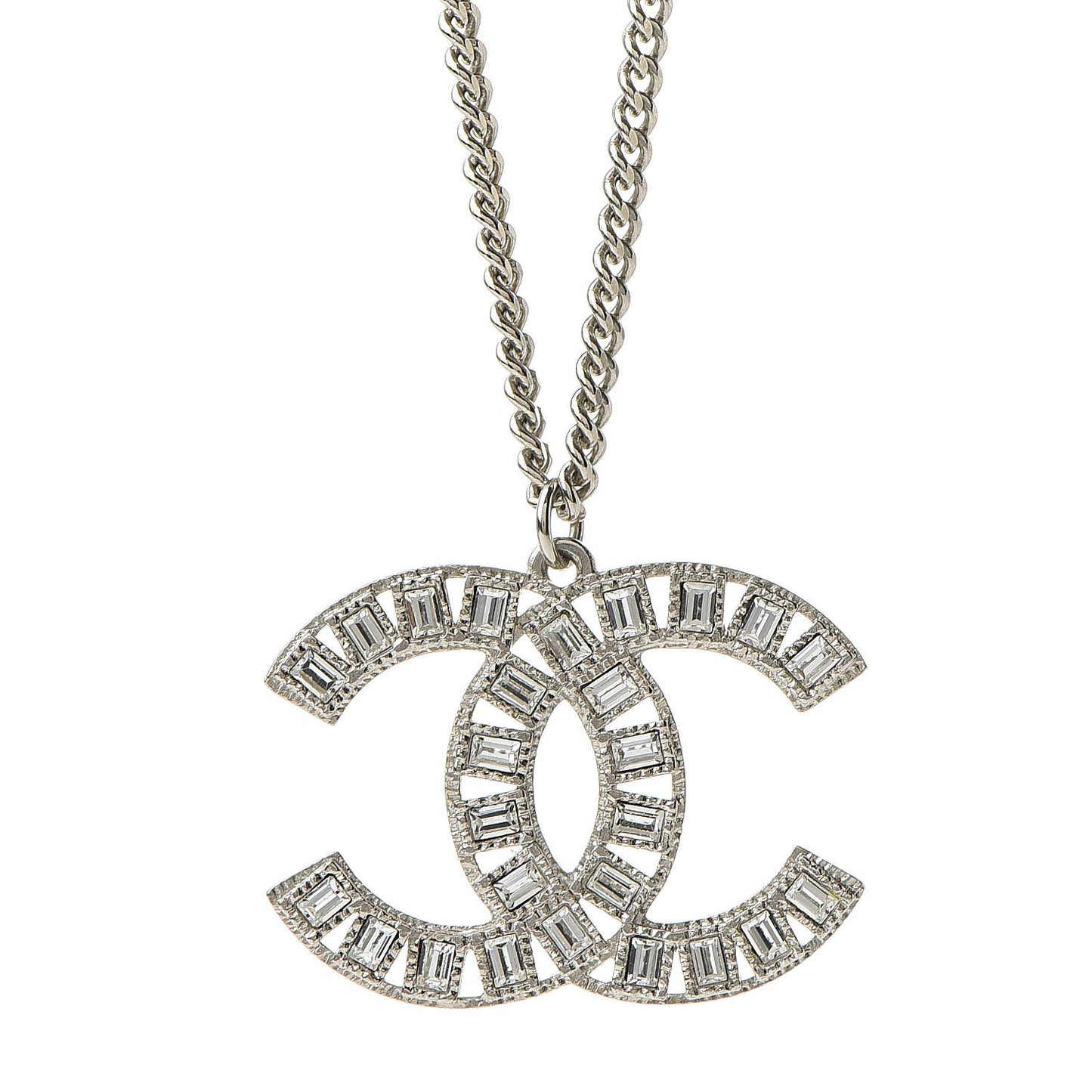 Baguette Crystal CC Necklace Silver